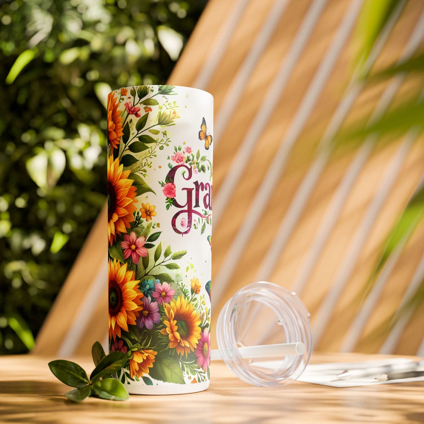 Grandma Floral Sunflower Skinny Tumbler with Straw - 20oz - Kim’s Signature Beauty & Accessories    