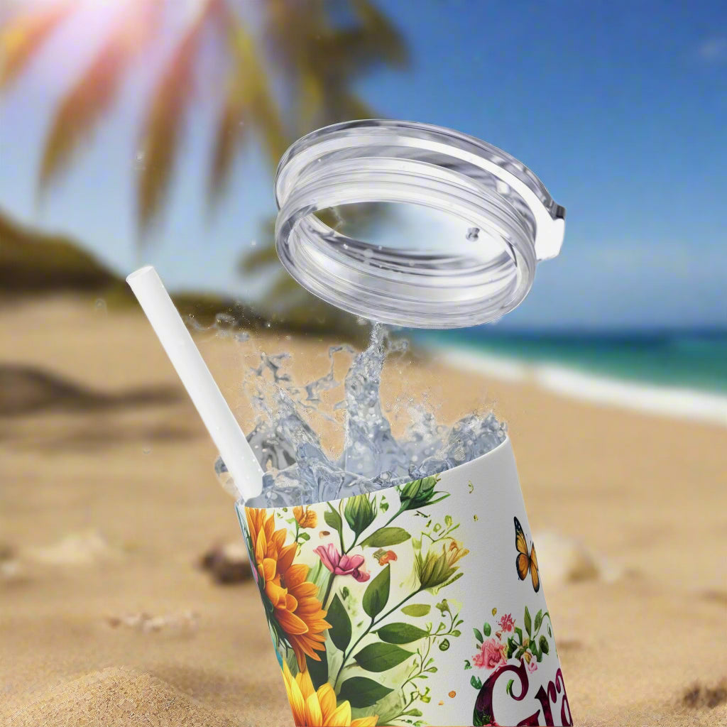 Grandma Floral Sunflower Skinny Tumbler with Straw - 20oz - Kim’s Signature Beauty & Accessories    