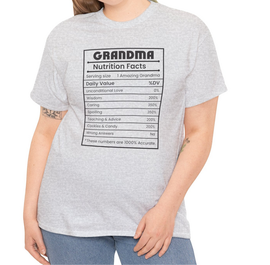 Grandma Nutritional Facts Tee - Kim’s Signature Beauty & Accessories    