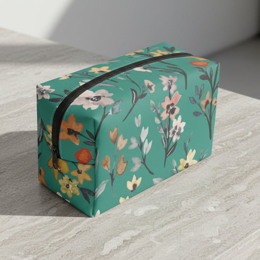 Green Floral Boxy Makeup Bag - Kim’s Signature Beauty & Accessories    