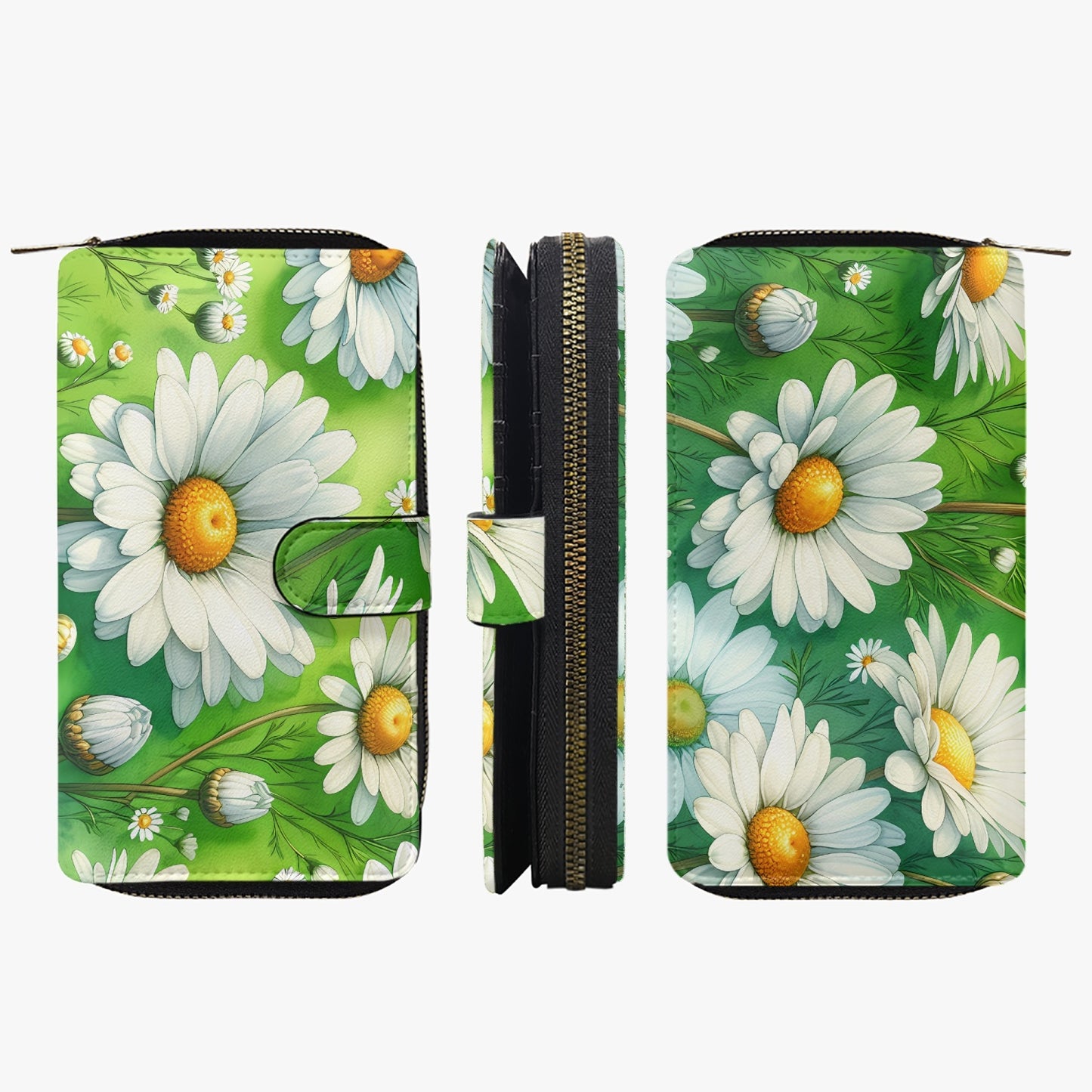 Green & White Floral Long Leather Wallet - Kim’s Signature Beauty & Accessories    