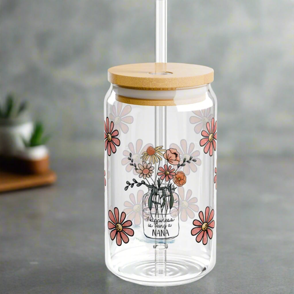 Happiness is being a Nana | Sipper Glass, 16oz - Kim’s Signature Beauty & Accessories    