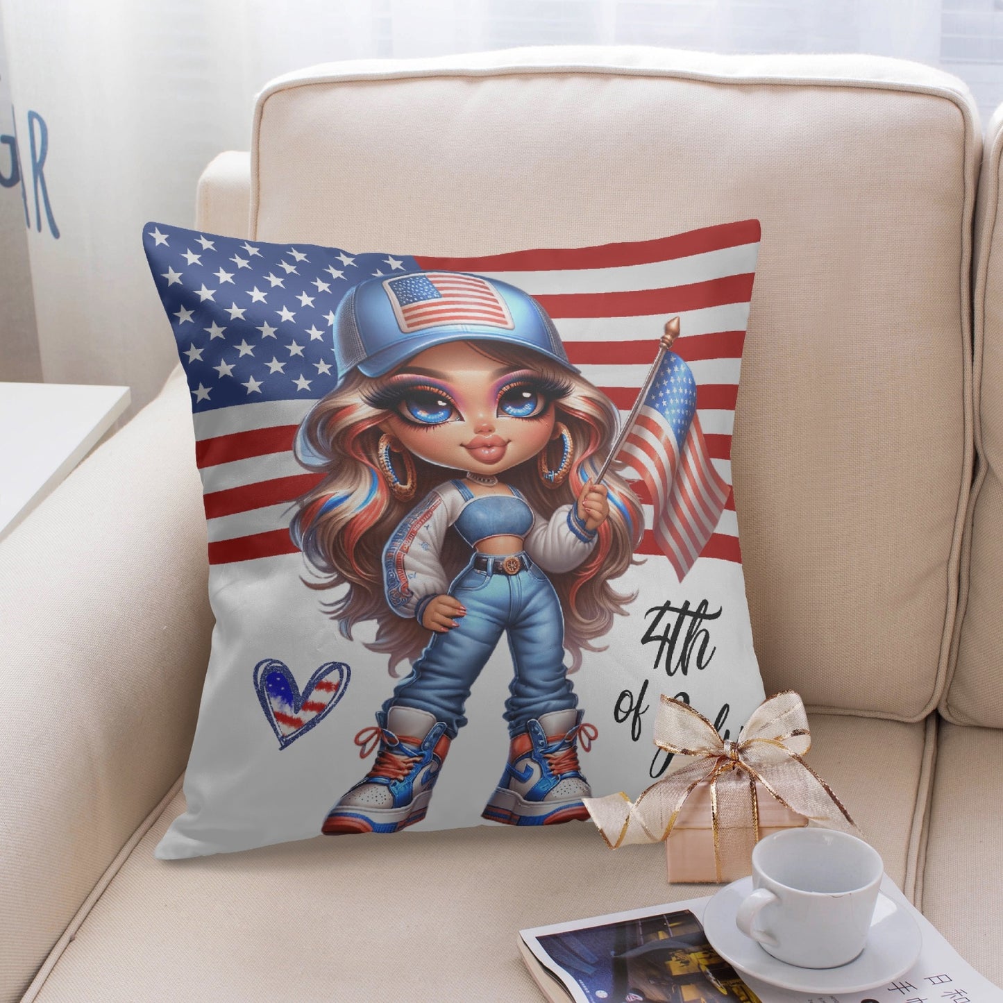 Happy 4th of July All-American Girl Pillow Cover - Kim’s Signature Beauty & Accessories    