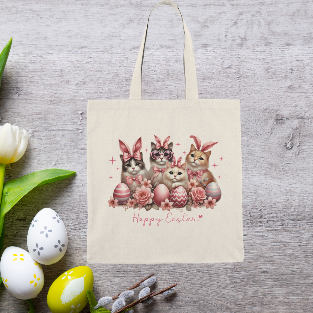 Happy Easter Cat Tote Bag – Cute Animal Easter Shopping Bag - Kim’s Signature Beauty & Accessories    