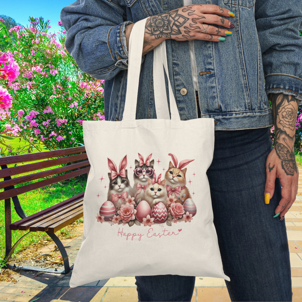 Happy Easter Cat Tote Bag – Cute Animal Easter Shopping Bag - Kim’s Signature Beauty & Accessories    