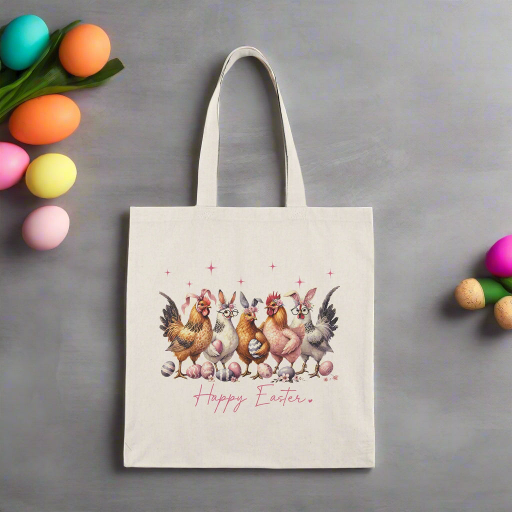 Happy Easter Natural Tote Bag | Cute Chicken Design - Kim’s Signature Beauty & Accessories    