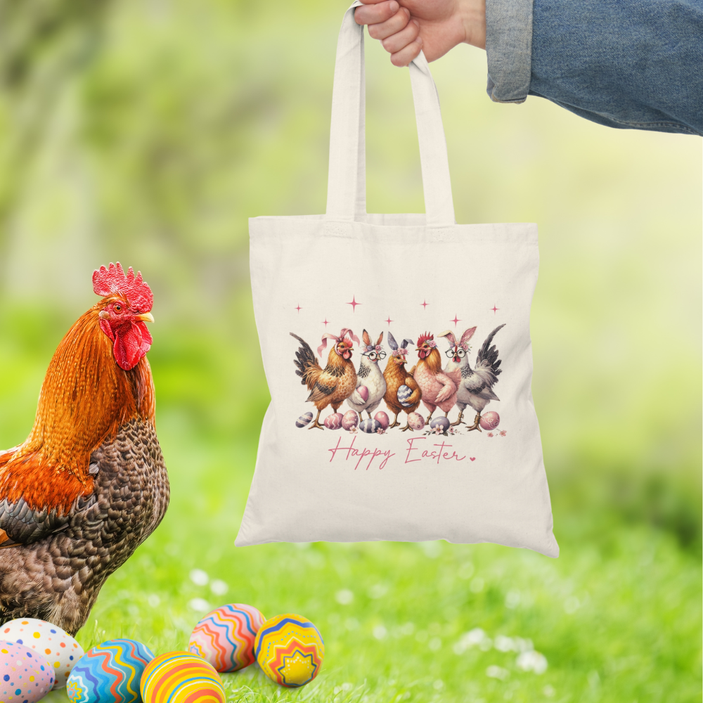 Happy Easter Natural Tote Bag | Cute Chicken Design - Kim’s Signature Beauty & Accessories    