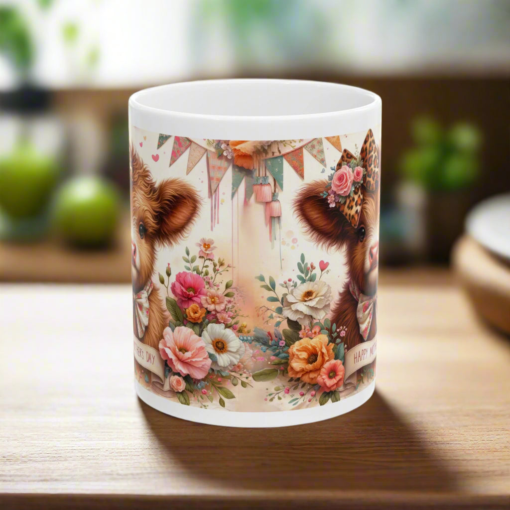 Happy Mother's Day Floral Highland Cow Ceramic Mug - Kim’s Signature Beauty & Accessories    
