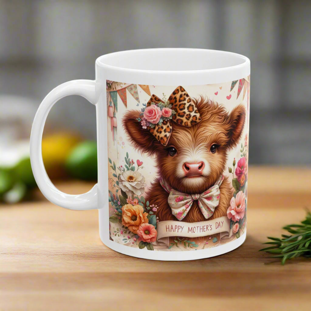 Happy Mother's Day Floral Highland Cow Ceramic Mug - Kim’s Signature Beauty & Accessories    