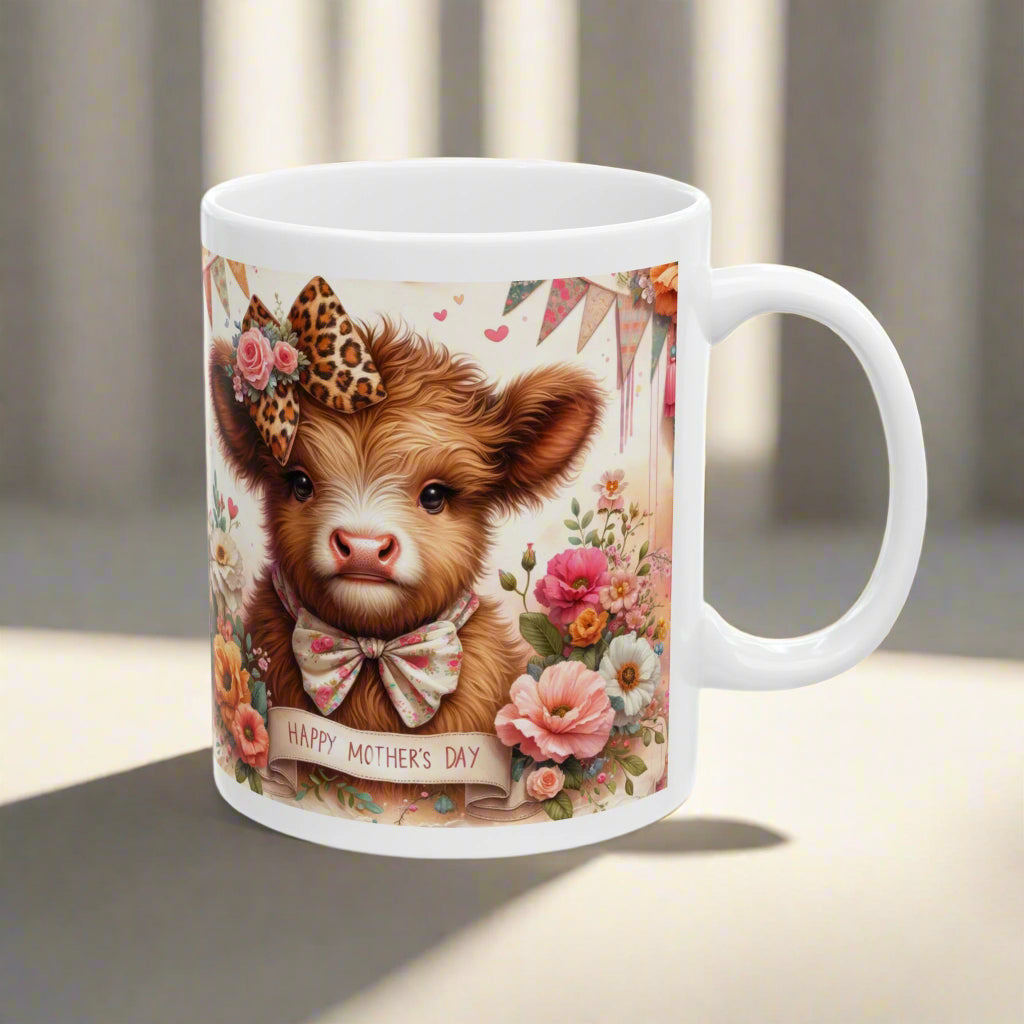 Happy Mother's Day Floral Highland Cow Ceramic Mug - Kim’s Signature Beauty & Accessories    