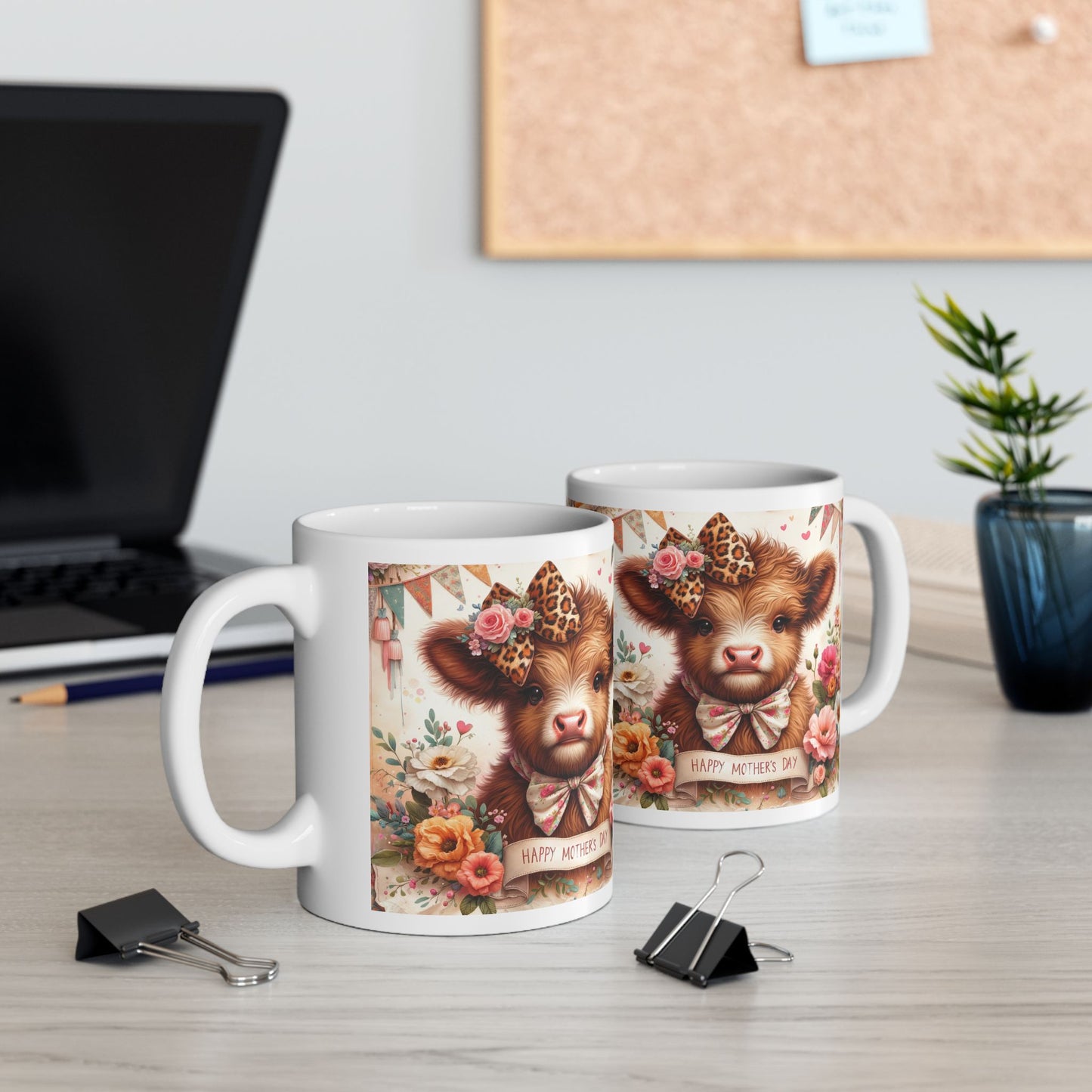Happy Mother's Day Floral Highland Cow Ceramic Mug - Kim’s Signature Beauty & Accessories    