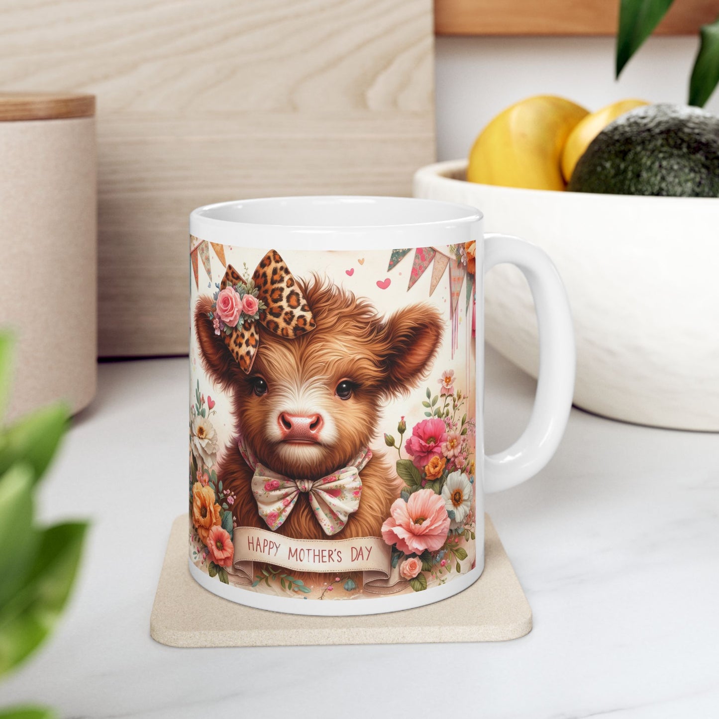 Happy Mother's Day Floral Highland Cow Ceramic Mug - Kim’s Signature Beauty & Accessories    
