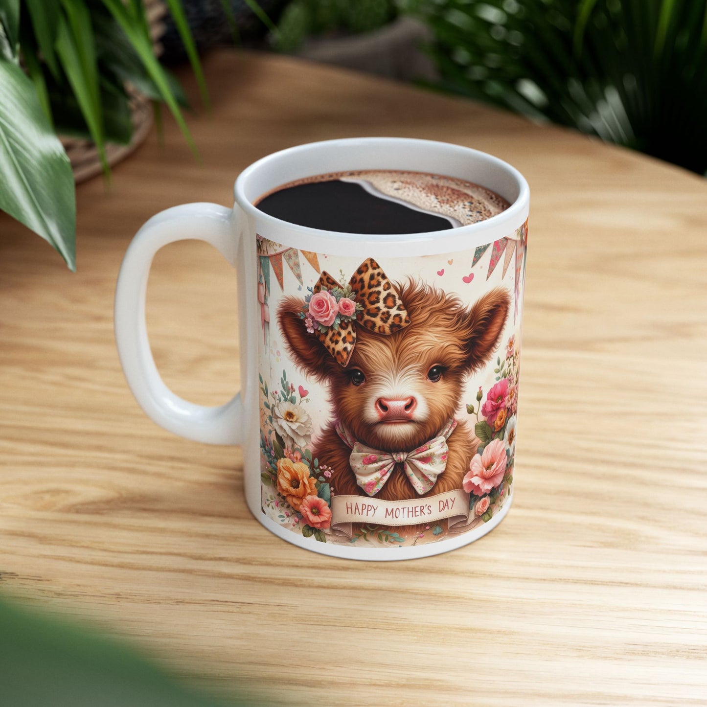 Happy Mother's Day Floral Highland Cow Ceramic Mug - Kim’s Signature Beauty & Accessories    