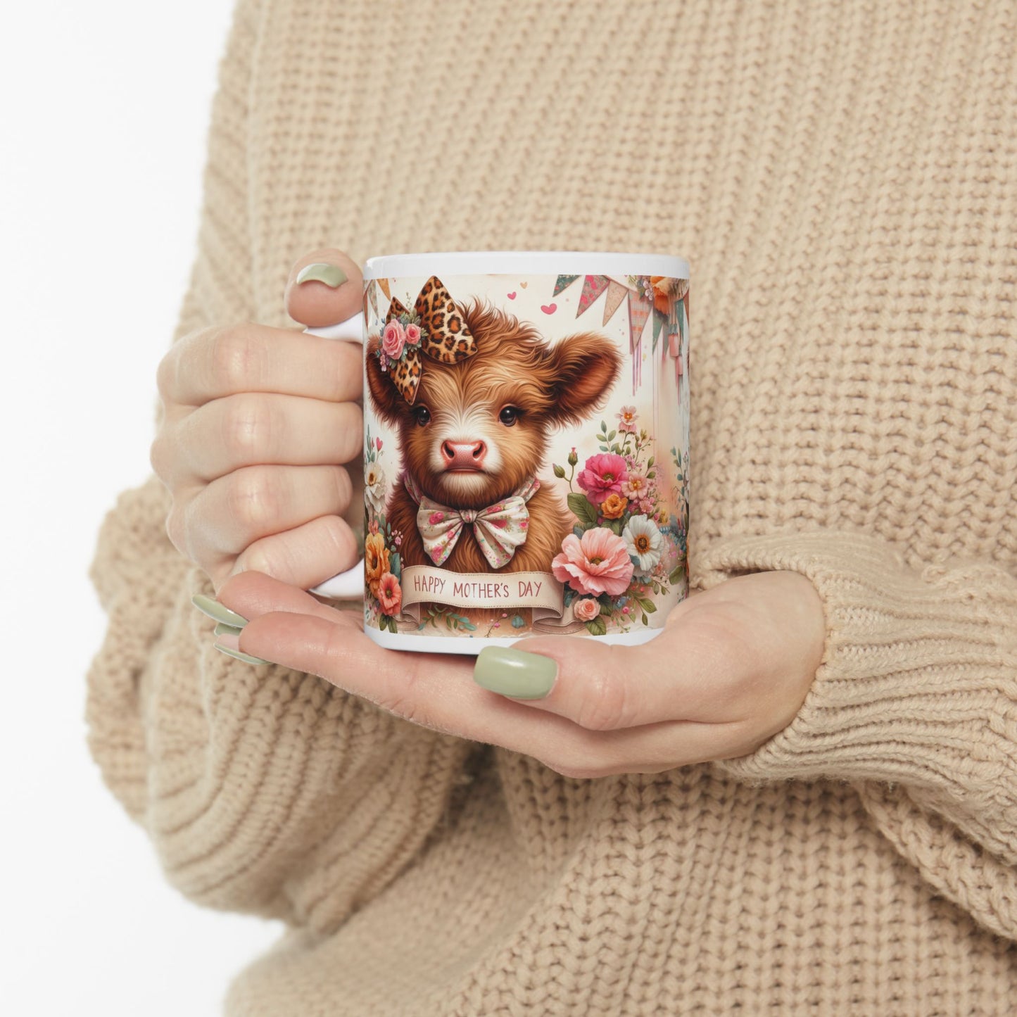 Happy Mother's Day Floral Highland Cow Ceramic Mug - Kim’s Signature Beauty & Accessories    