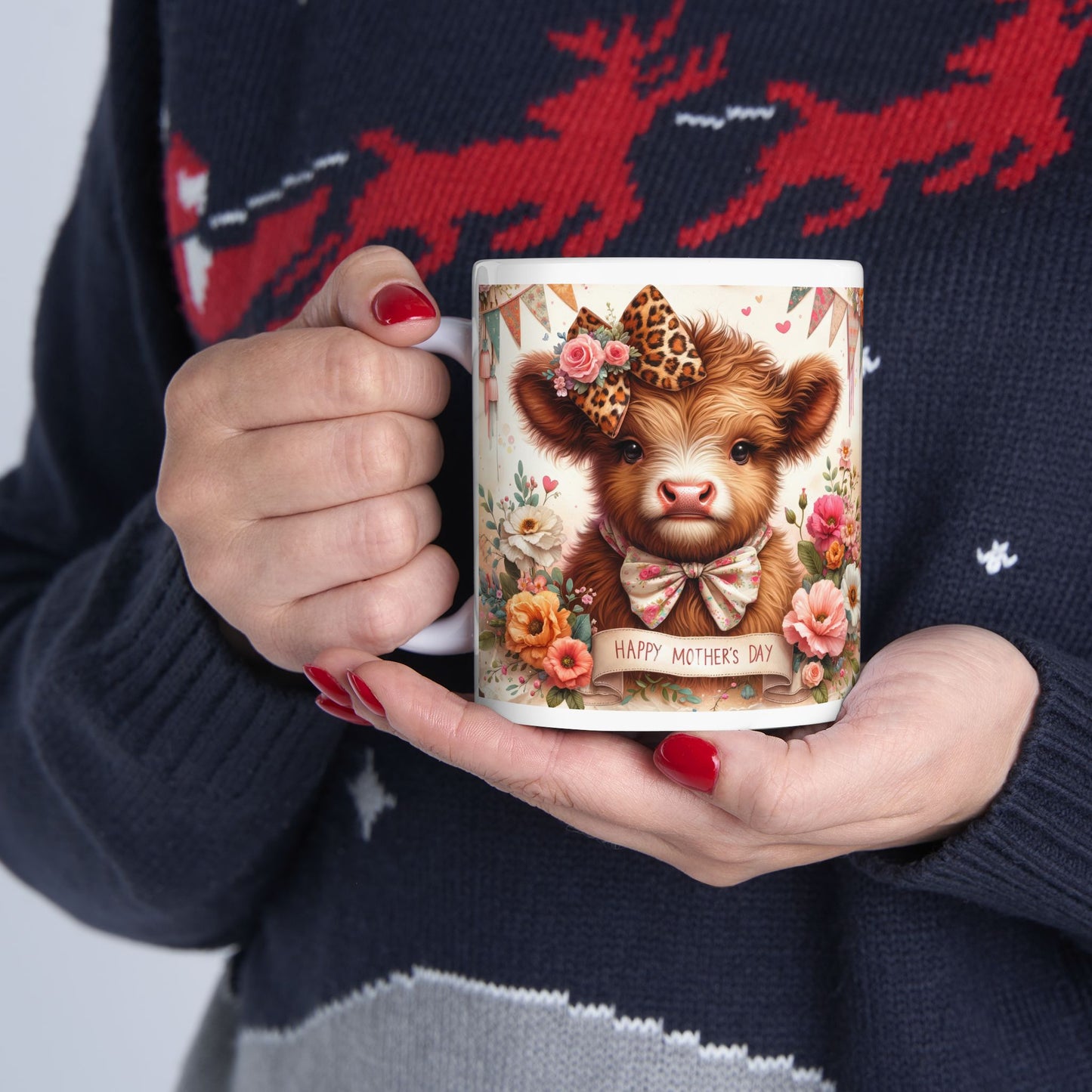 Happy Mother's Day Floral Highland Cow Ceramic Mug - Kim’s Signature Beauty & Accessories    
