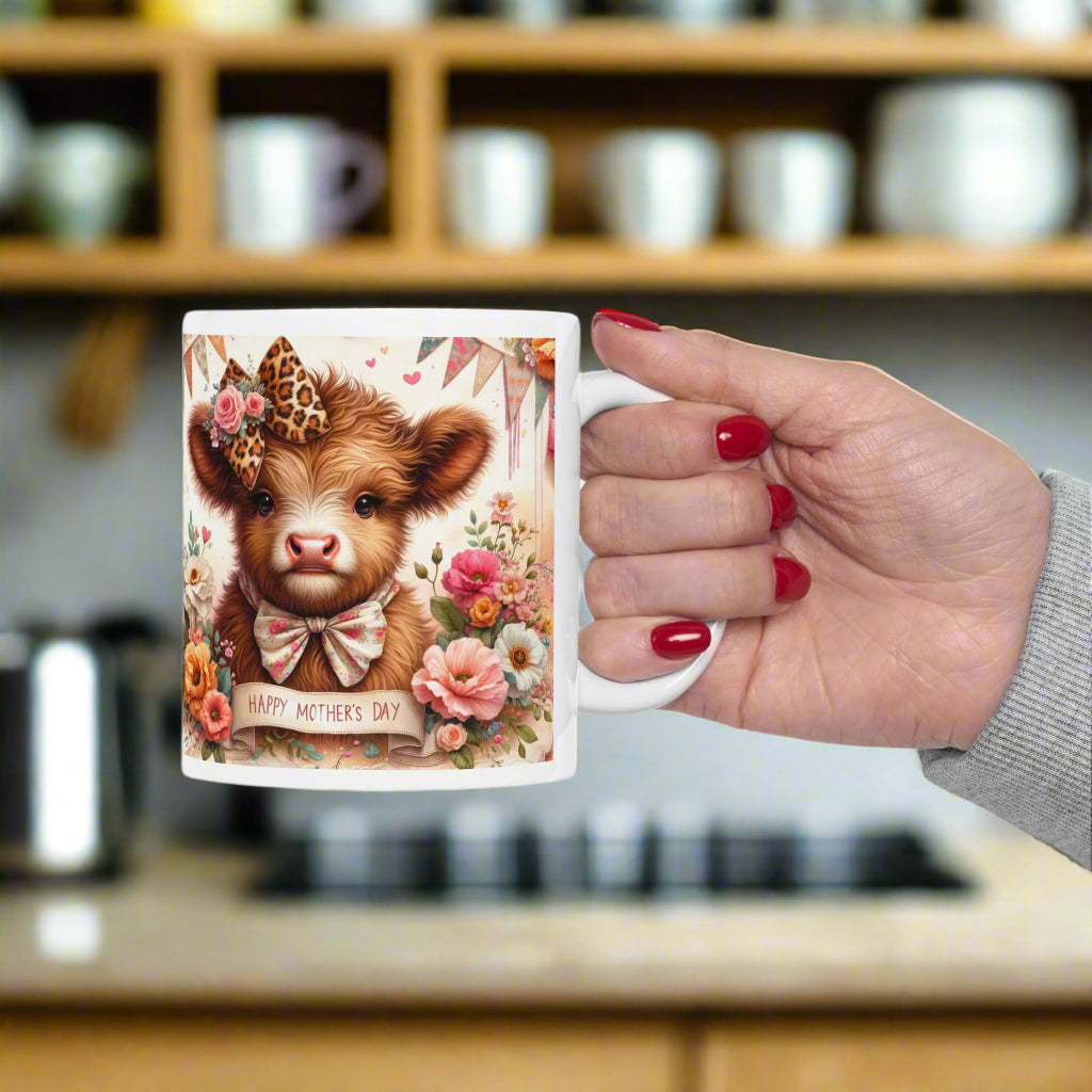 Happy Mother's Day Floral Highland Cow Ceramic Mug - Kim’s Signature Beauty & Accessories    