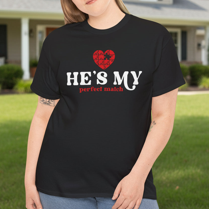 He's My Perfect Match Puzzle Piece Tee – Matching Couple Shirt
