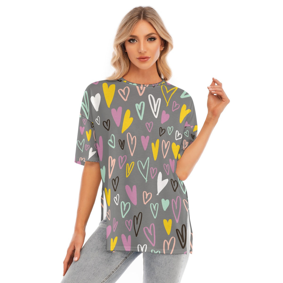 Heart Graphic | Shirt With Hem Split - Kim’s Signature Beauty & Accessories    