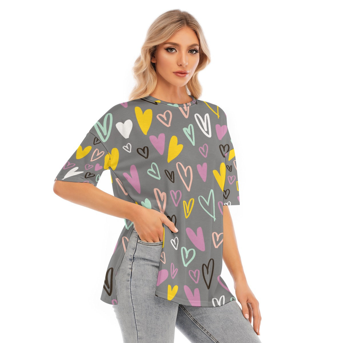 Heart Graphic | Shirt With Hem Split - Kim’s Signature Beauty & Accessories    
