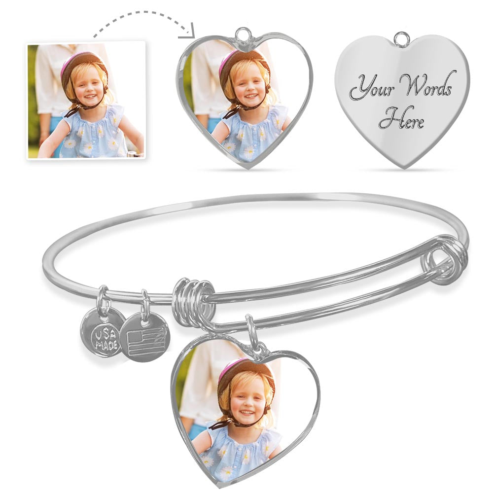 Heart Photo Bangle Bracelet | Engravable Gift - Kim’s Signature Beauty & Accessories    