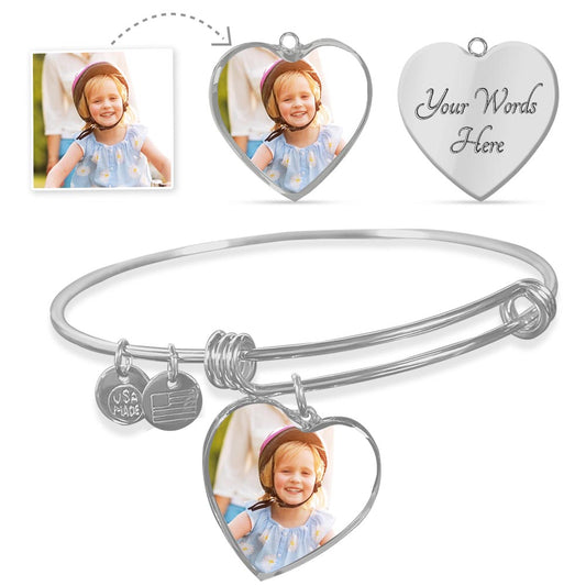 Heart Photo Bangle Bracelet | Engravable Gift - Kim’s Signature Beauty & Accessories    