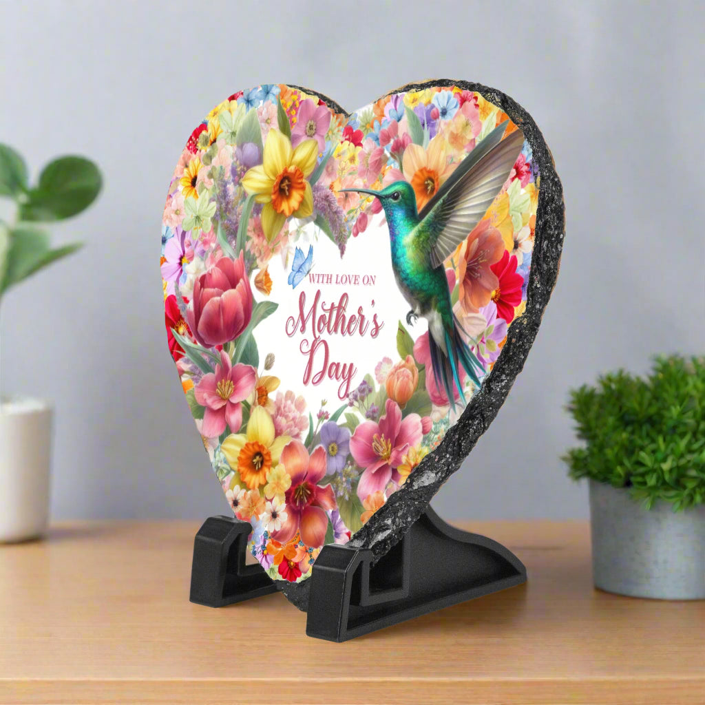 Heart-Shaped Mother’s Day Slate Plaque – With Love & Hummingbird Design - Kim’s Signature Beauty & Accessories    