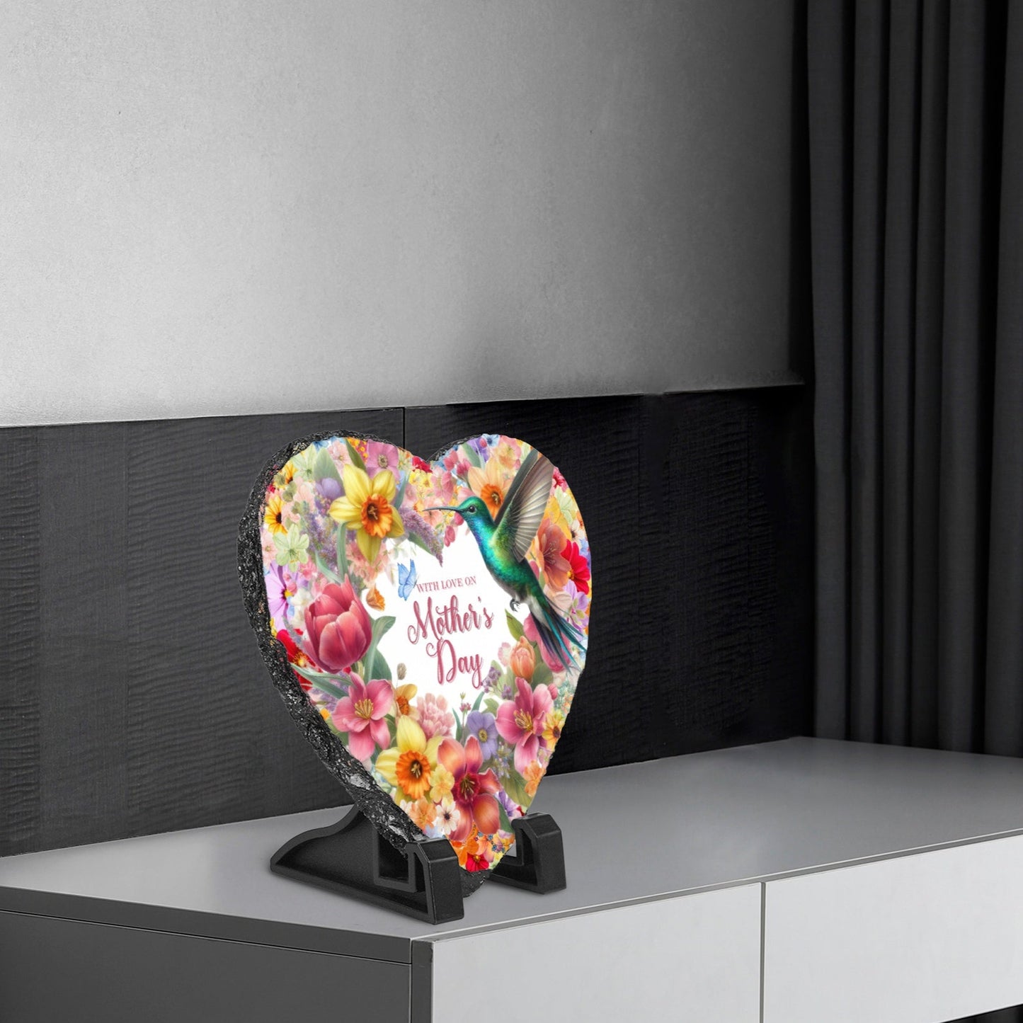 Heart-Shaped Mother’s Day Slate Plaque – With Love & Hummingbird Design - Kim’s Signature Beauty & Accessories    