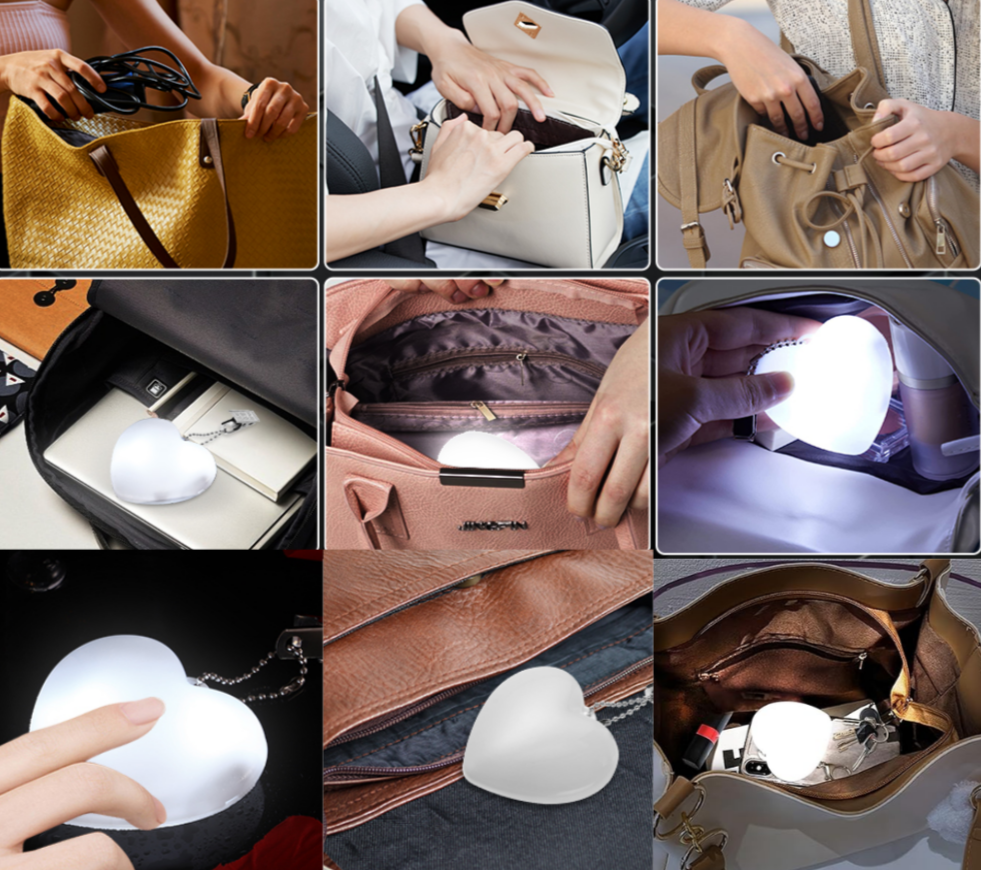 Heart or Round Shaped LED Purse Light - Kim’s Signature Beauty & Accessories    