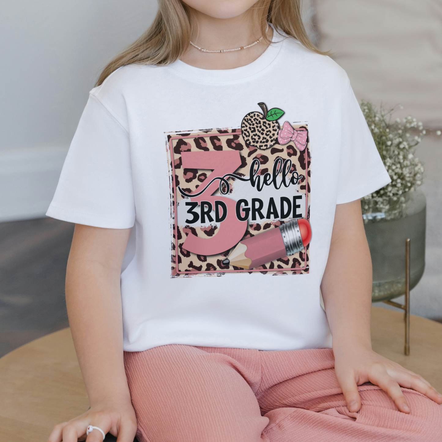 Hello 3rd Grade Leopard Pencil Tee – Back to School Shirt for Girls - Kim’s Signature Beauty & Accessories    