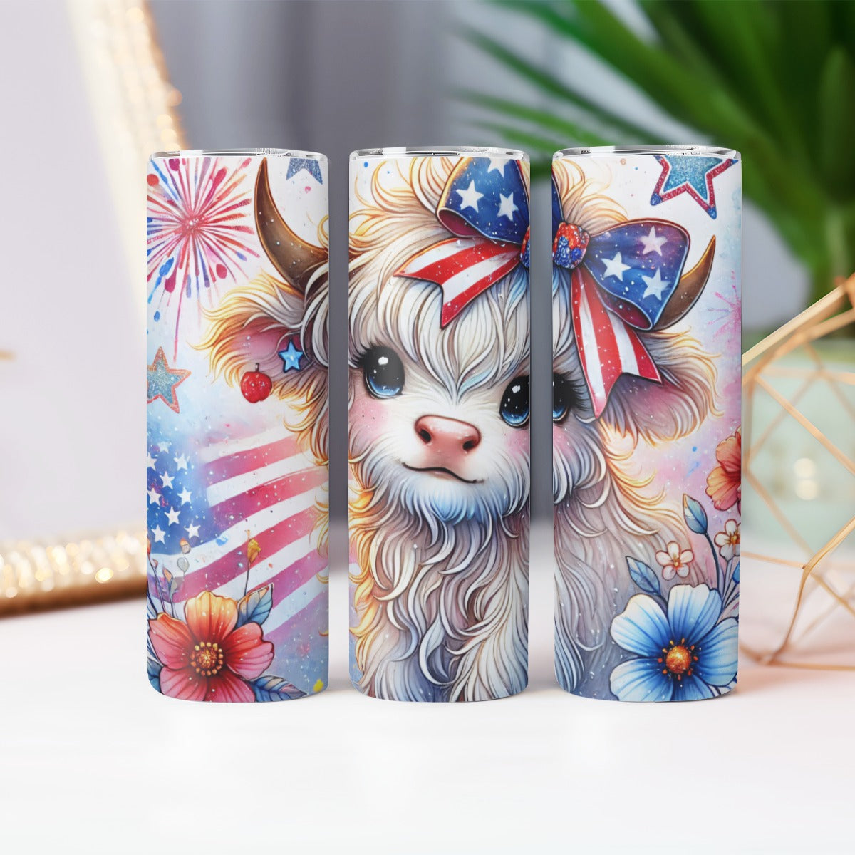Highland Cow 4th of July Tumbler – Patriotic Floral Cutie - Kim’s Signature Beauty & Accessories    