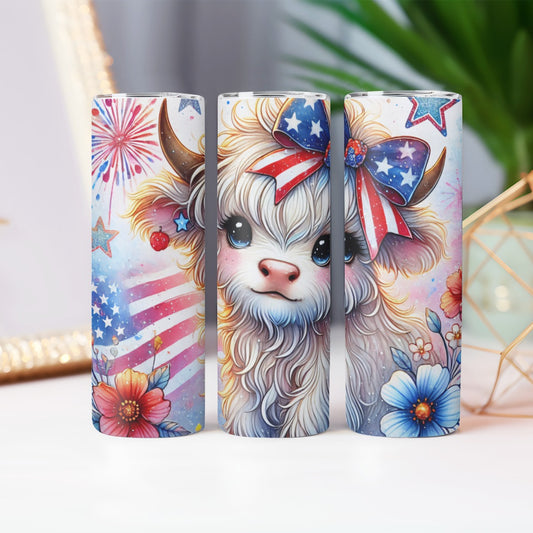 Highland Cow 4th of July Tumbler – Patriotic Floral Cutie - Kim’s Signature Beauty & Accessories    