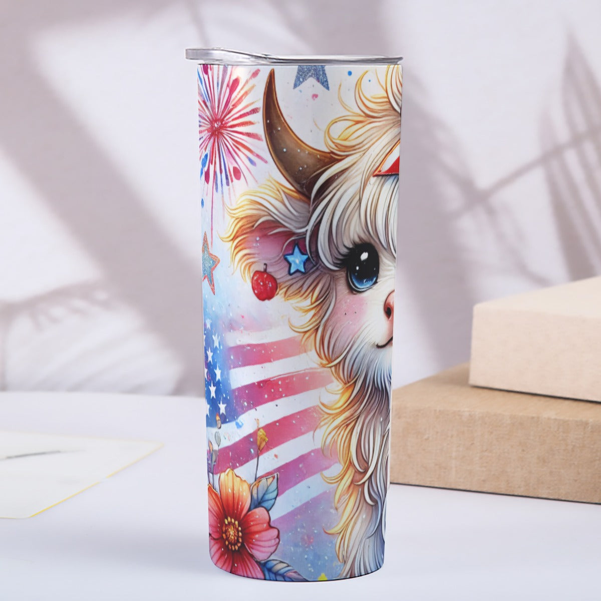 Highland Cow 4th of July Tumbler – Patriotic Floral Cutie - Kim’s Signature Beauty & Accessories    