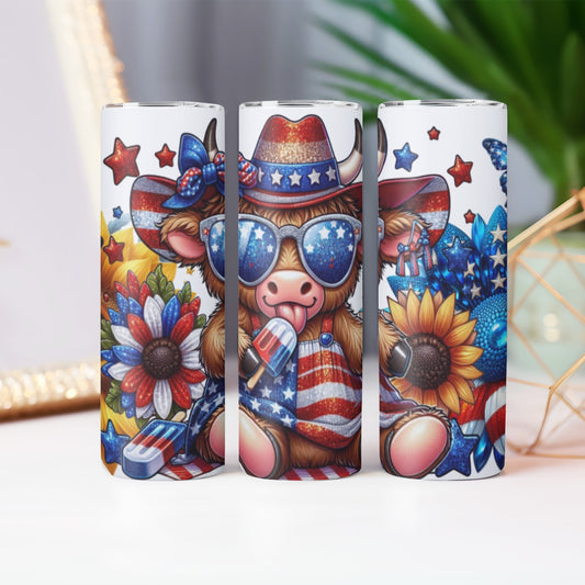Highland Cow 4th of July Tumbler – Popsicles & Sunflowers - Kim’s Signature Beauty & Accessories    