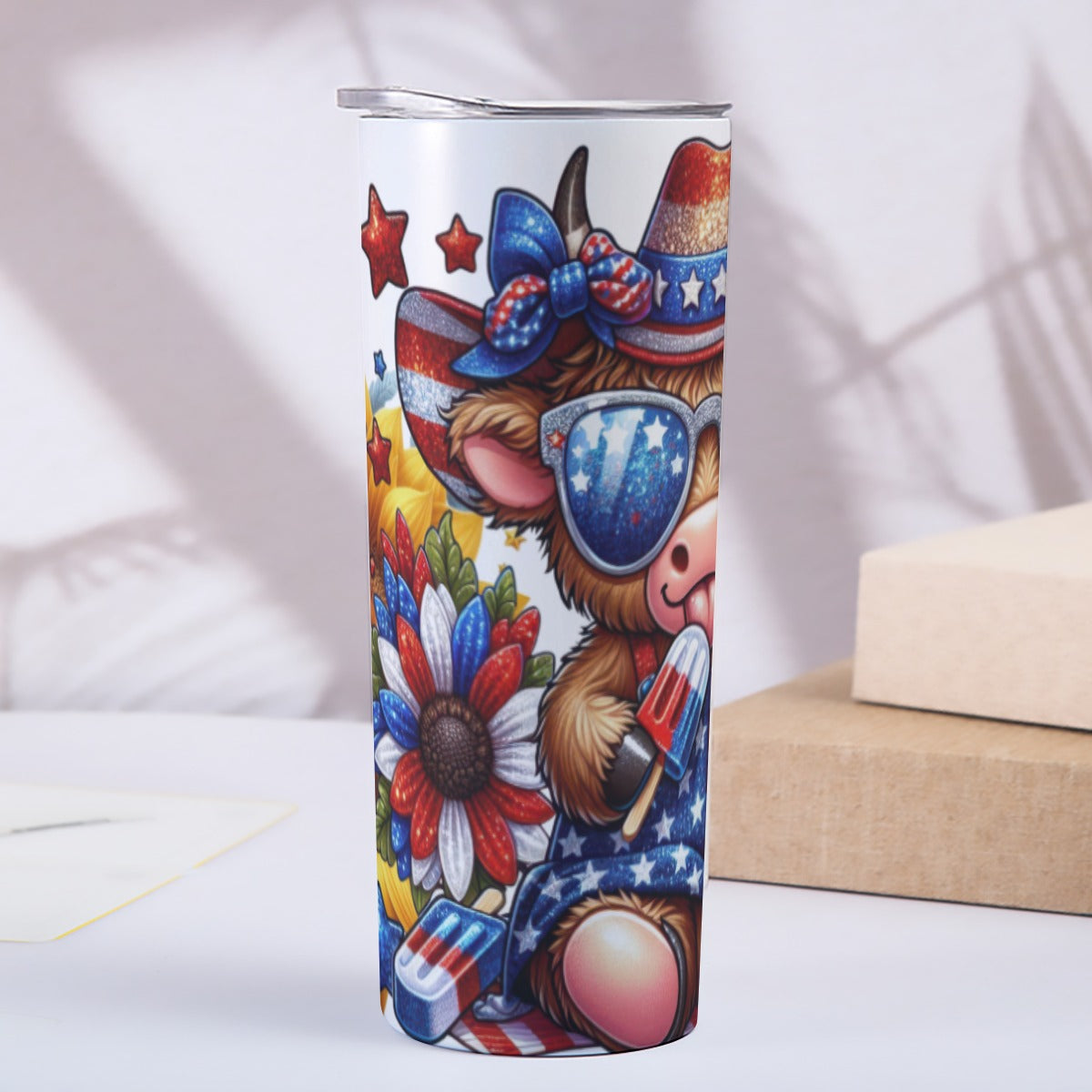 Highland Cow 4th of July Tumbler – Popsicles & Sunflowers - Kim’s Signature Beauty & Accessories    