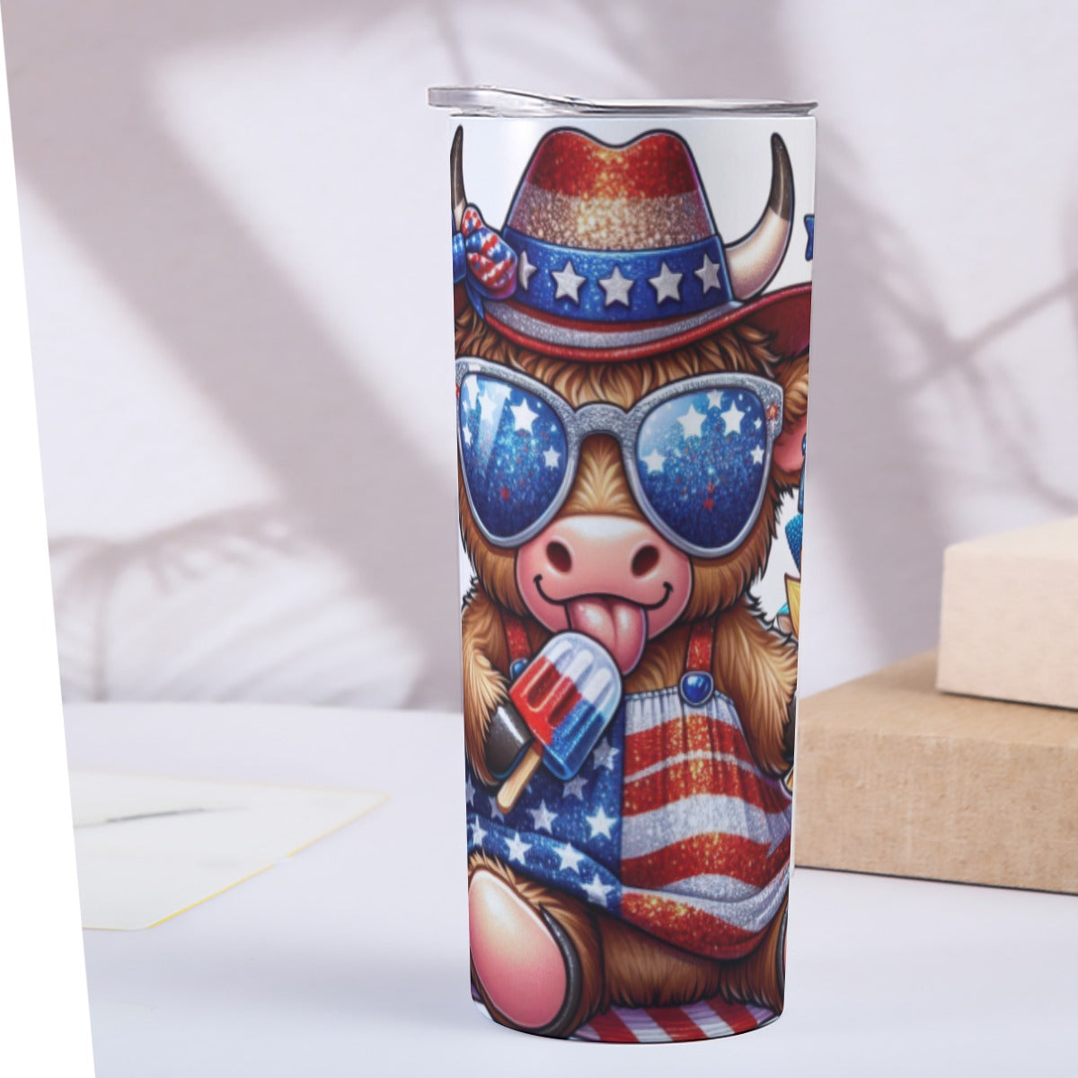 Highland Cow 4th of July Tumbler – Popsicles & Sunflowers - Kim’s Signature Beauty & Accessories    