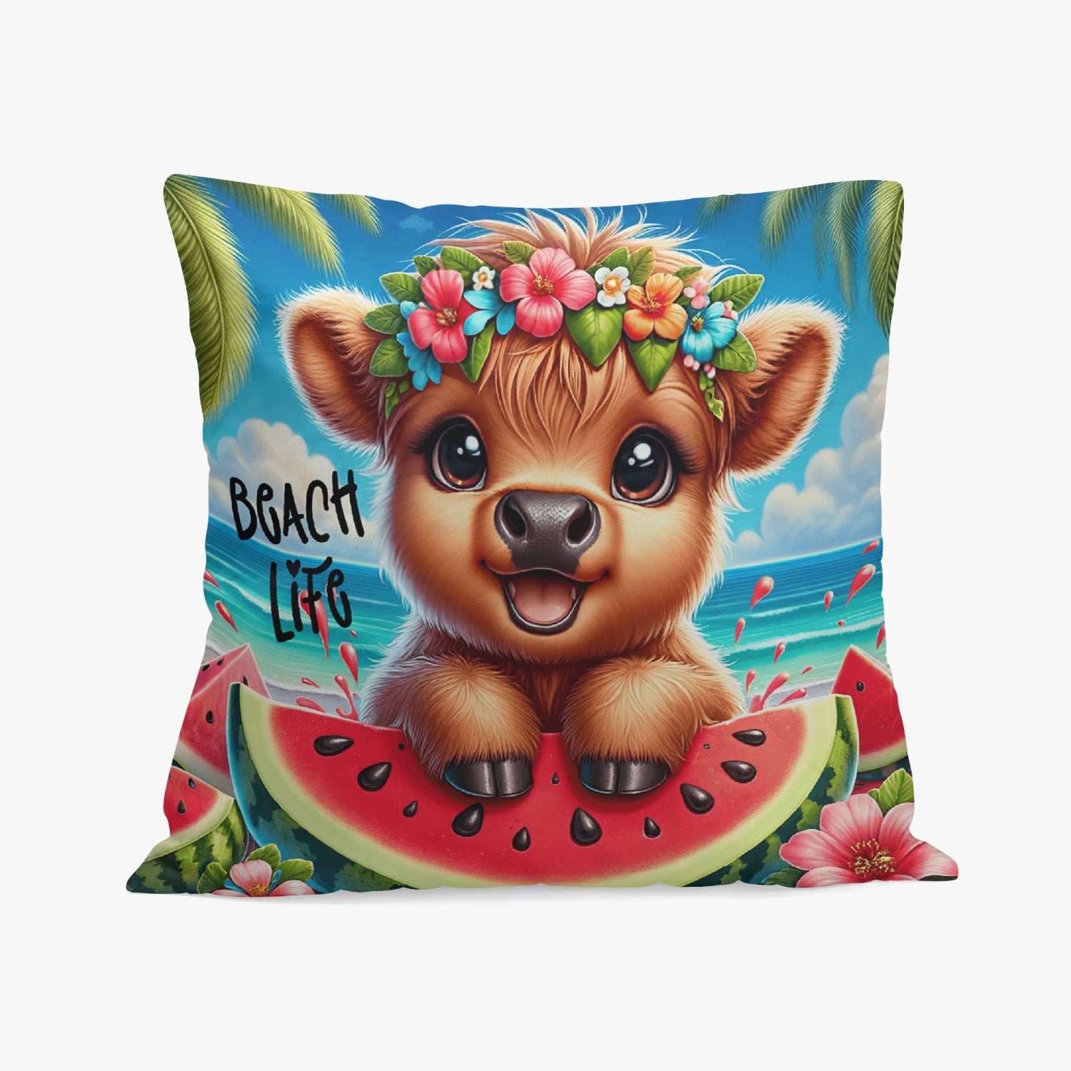 Highland Cow Beach Day Pillow Cover - Kim’s Signature Beauty & Accessories    