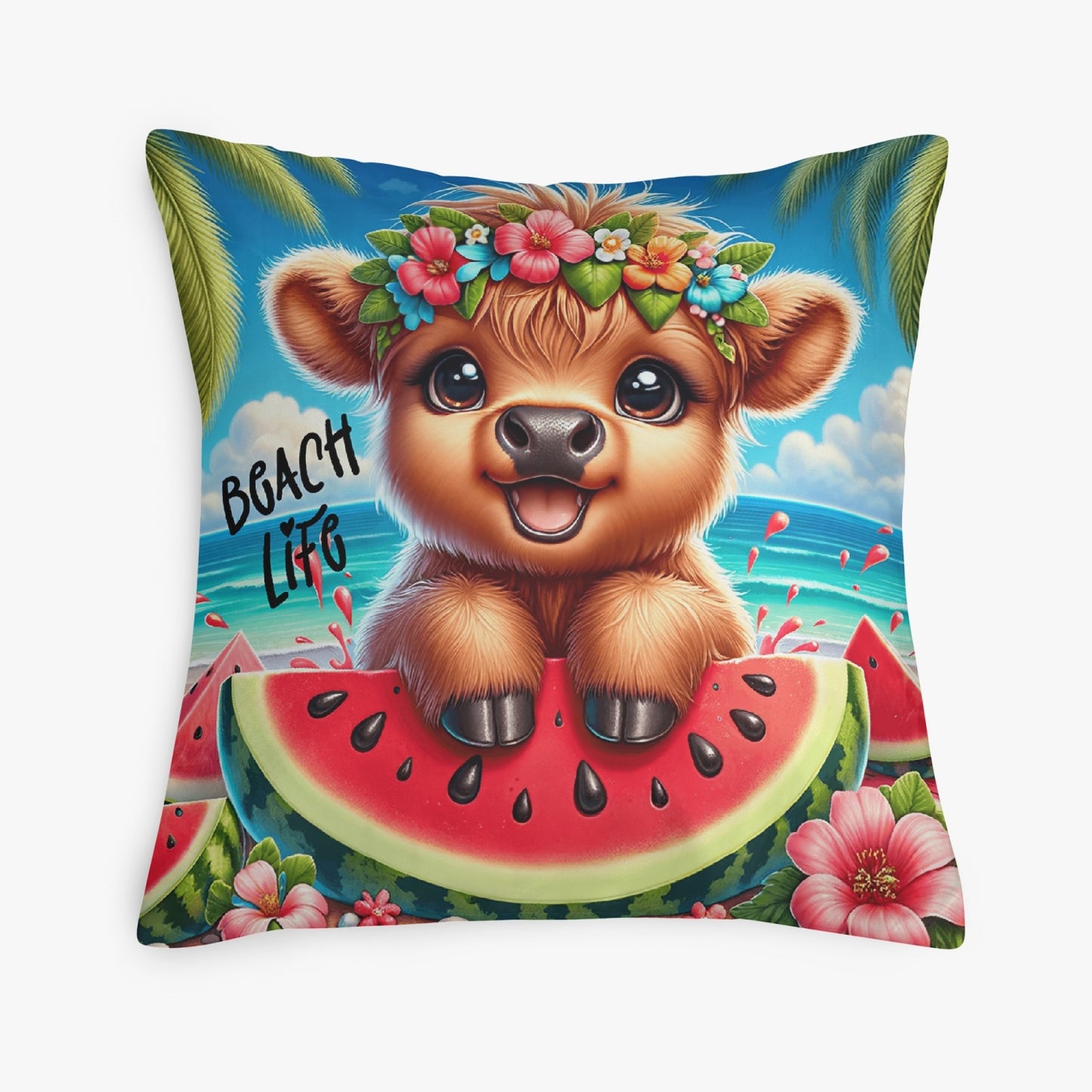 Highland Cow Beach Day Pillow Cover - Kim’s Signature Beauty & Accessories    