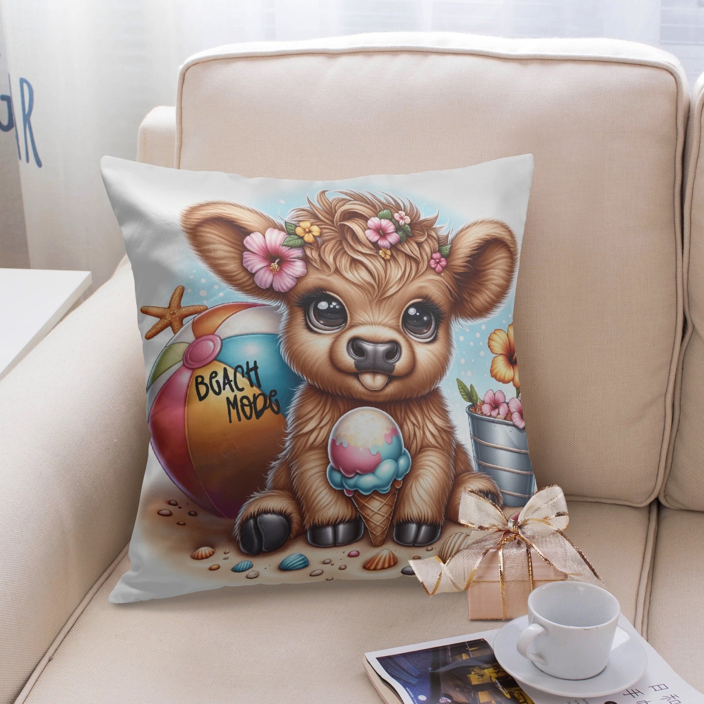 Highland Cow Beach Mode Pillow Cover - Kim’s Signature Beauty & Accessories    
