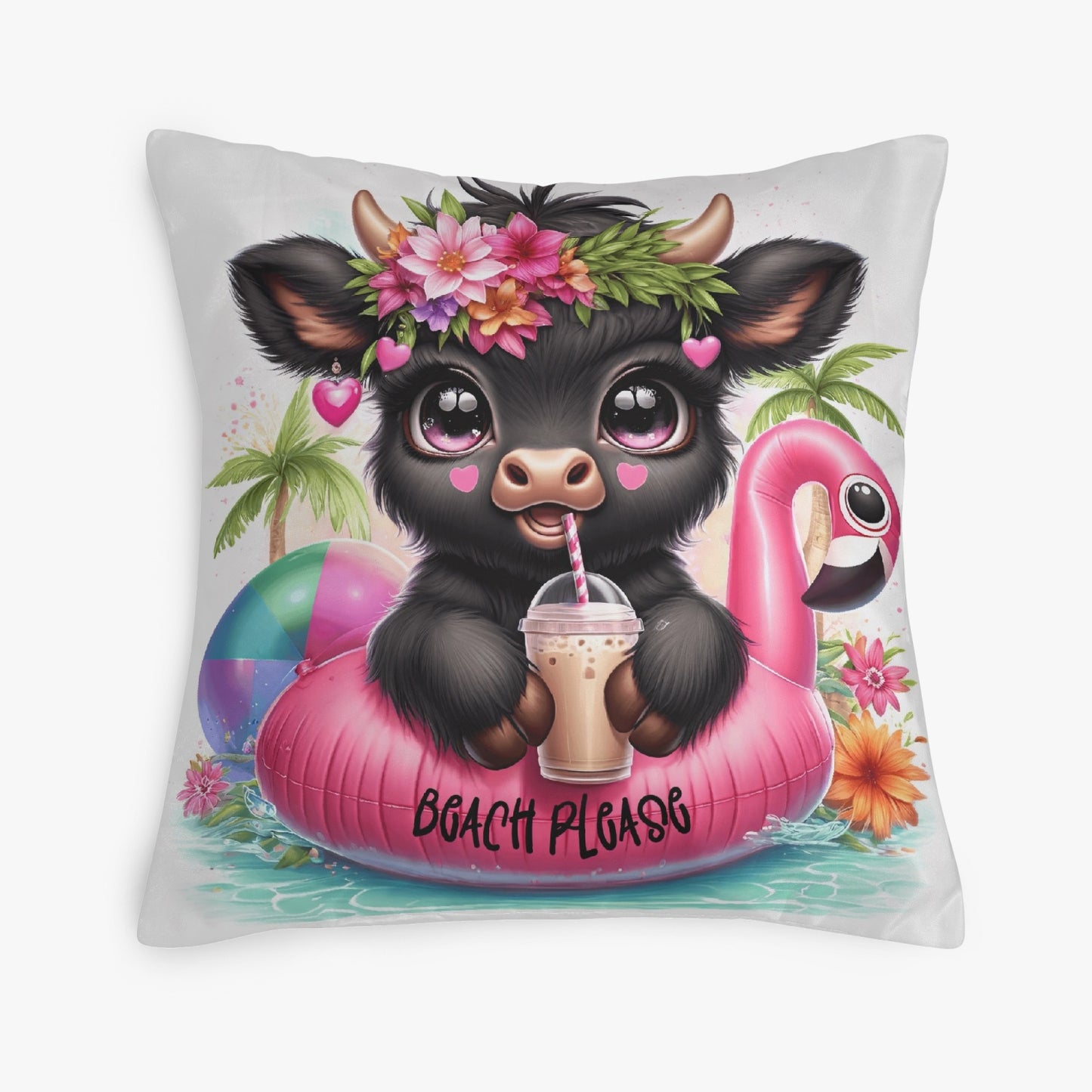Highland Cow Beach Please Pillow Cover - Kim’s Signature Beauty & Accessories    