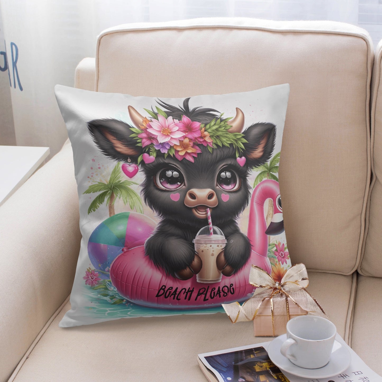 Highland Cow Beach Please Pillow Cover - Kim’s Signature Beauty & Accessories    