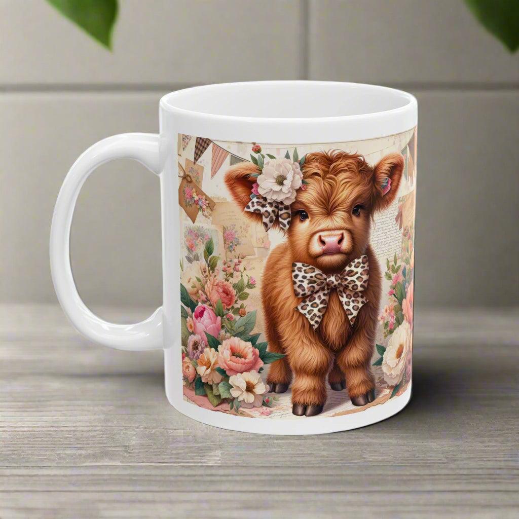 🐄 Highland Cow Floral Ceramic Mug - Kim’s Signature Beauty & Accessories    