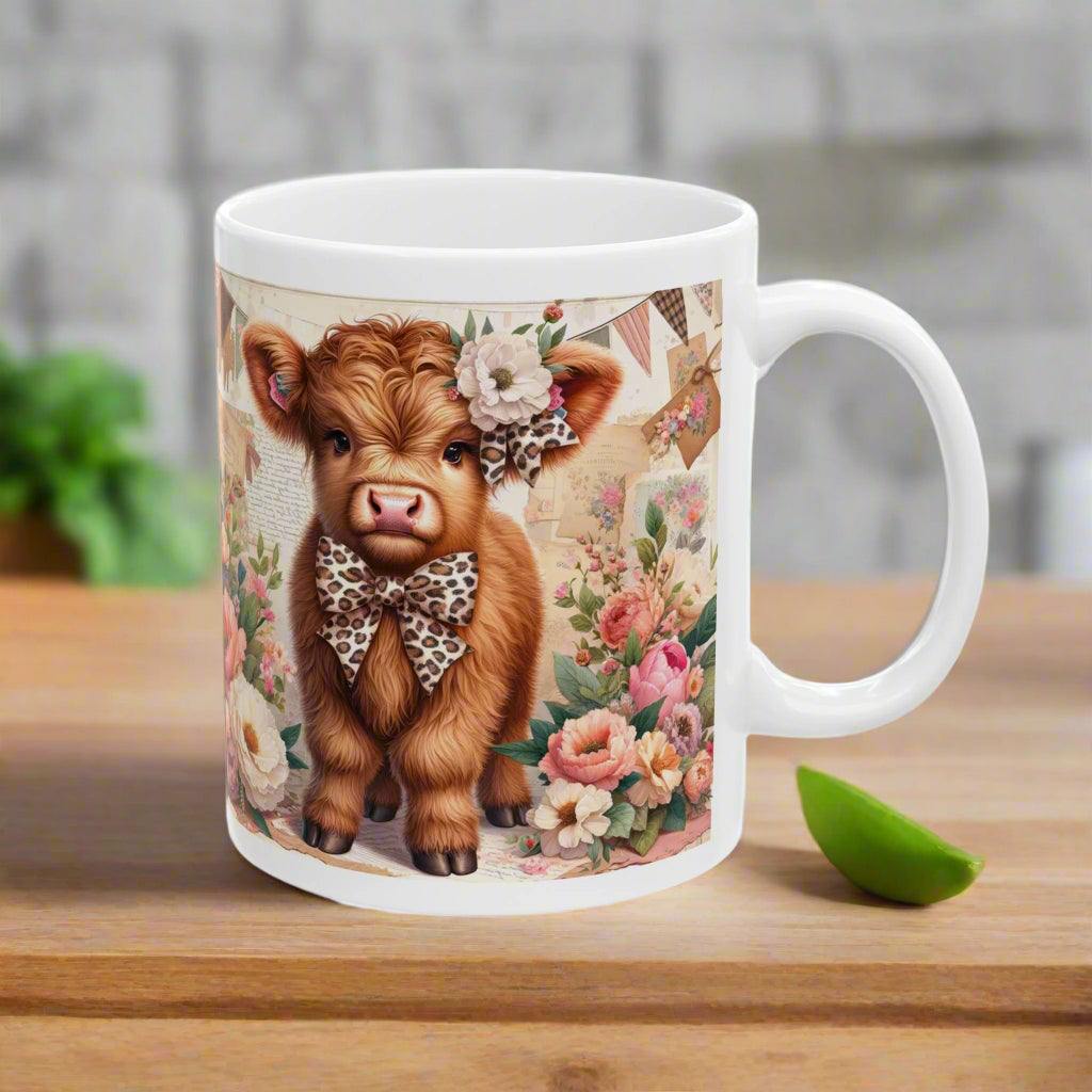 🐄 Highland Cow Floral Ceramic Mug - Kim’s Signature Beauty & Accessories    