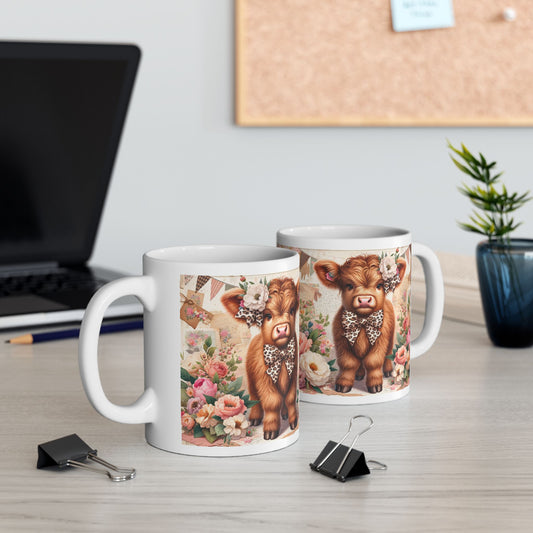 🐄 Highland Cow Floral Ceramic Mug - Kim’s Signature Beauty & Accessories    