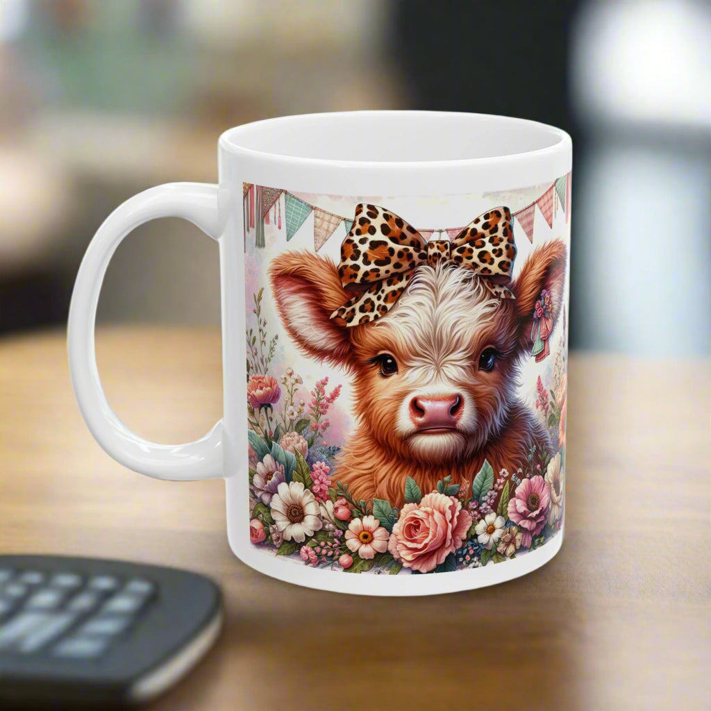 🐄🌻 Highland Cow Leopard Print Hair Bow Mug - Kim’s Signature Beauty & Accessories    