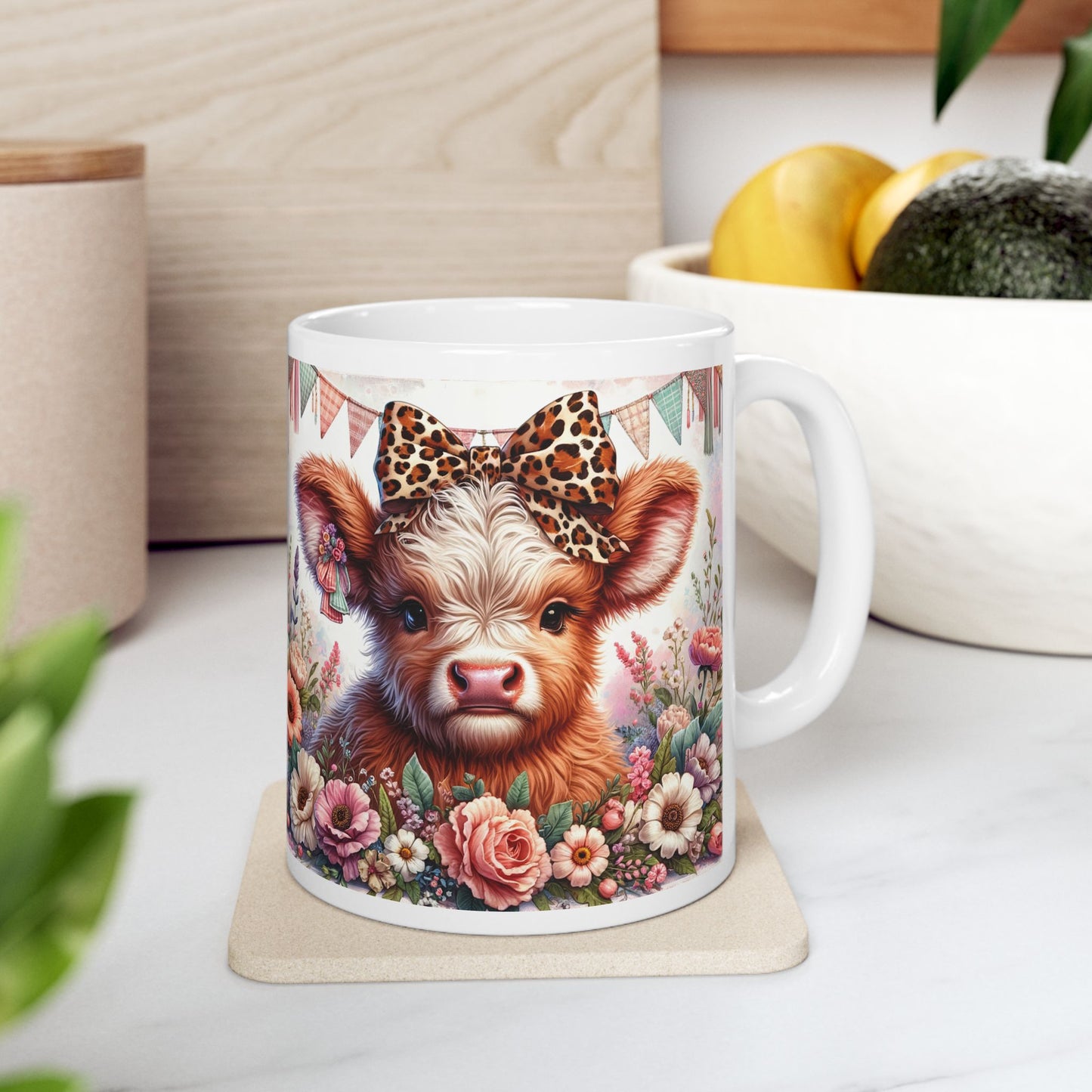 🐄🌻 Highland Cow Leopard Print Hair Bow Mug - Kim’s Signature Beauty & Accessories    