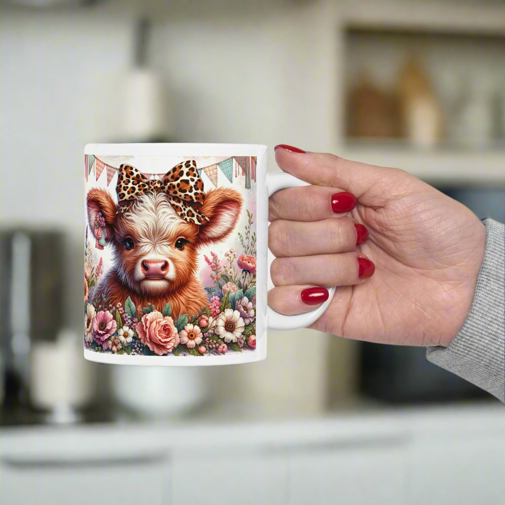 🐄🌻 Highland Cow Leopard Print Hair Bow Mug - Kim’s Signature Beauty & Accessories    