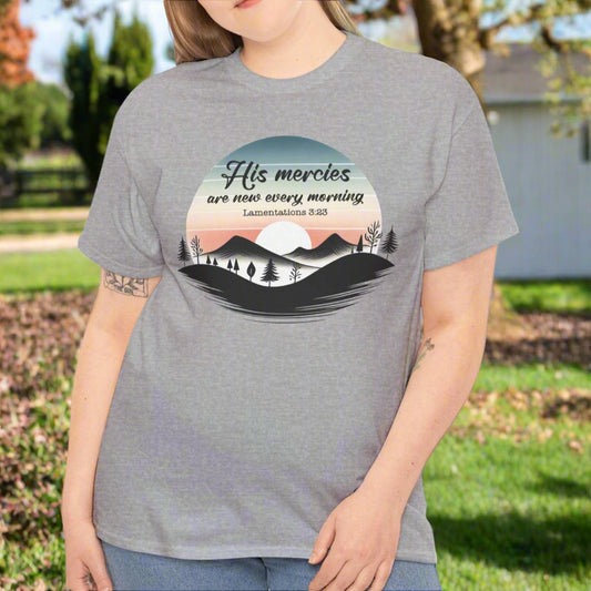 His Mercies Are New Every Morning –  Sunrise Faith Tee - Kim’s Signature Beauty & Accessories    
