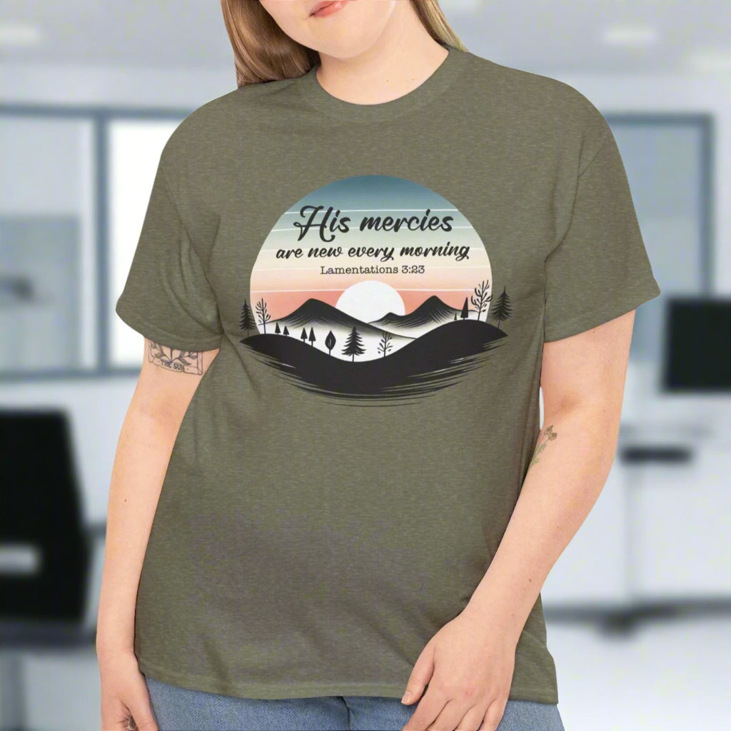 His Mercies Are New Every Morning –  Sunrise Faith Tee - Kim’s Signature Beauty & Accessories    