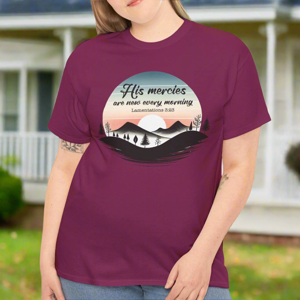 His Mercies Are New Every Morning –  Sunrise Faith Tee - Kim’s Signature Beauty & Accessories    