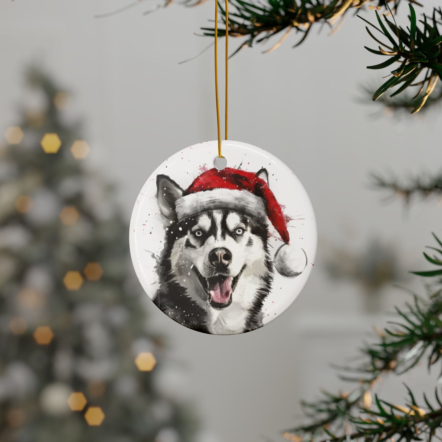 Husky Santa Ceramic Ornament, 2-Side Print - Kim’s Signature Beauty & Accessories    